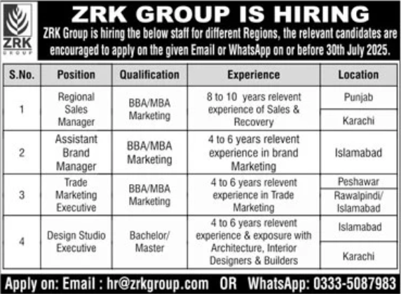 Job Openings at ZRK Group – Multiple Positions Available!