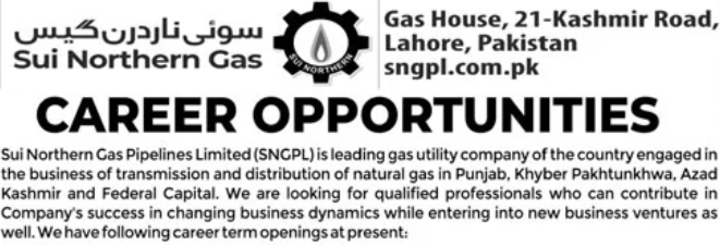 Career Opportunities at Sui Northern Gas Pipelines Limited (SNGPL)