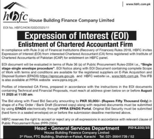 Expression of Interest (EOI) – Enlistment of Chartered Accountant Firms