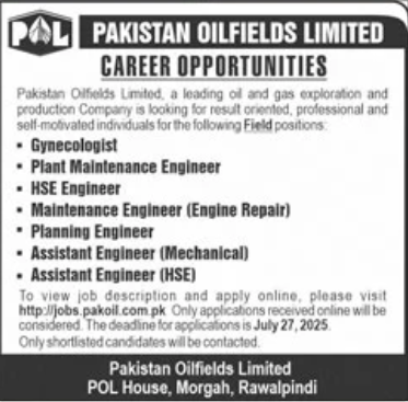 Job Openings at Pakistan Oilfields Limited