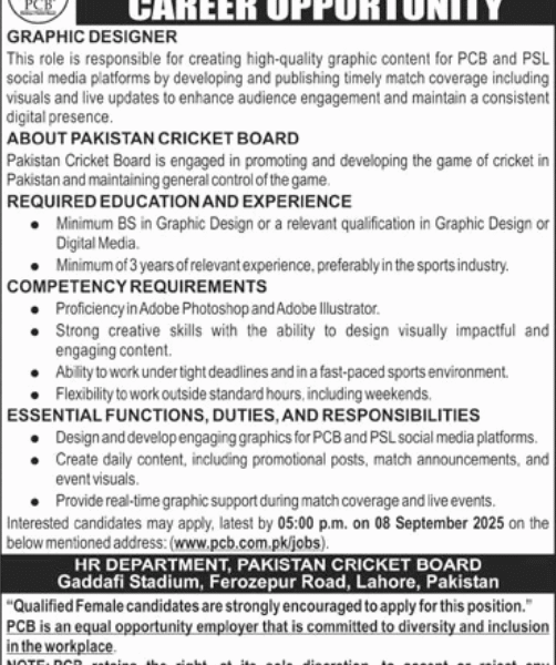 Pakistan Cricket Board (PCB) Jobs