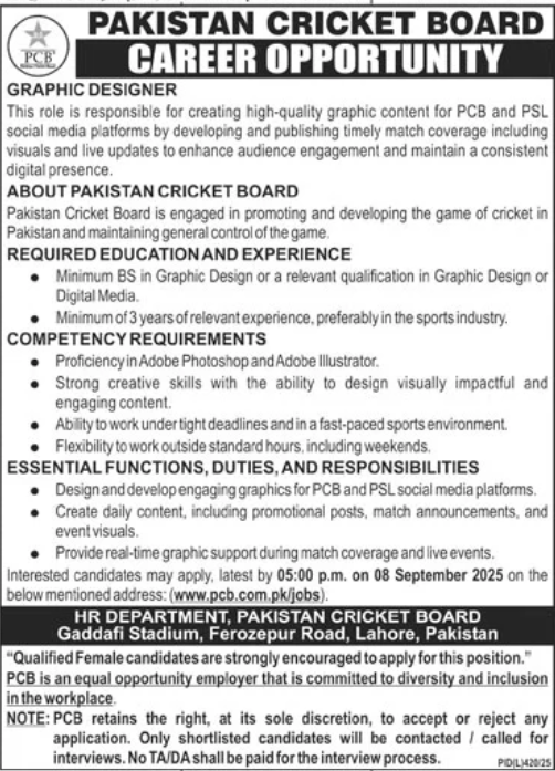 Pakistan Cricket Board (PCB) Jobs