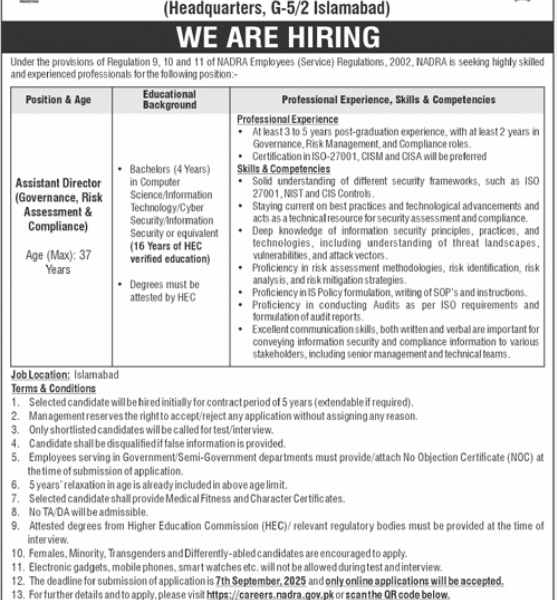 National Database & Registration Authority (NADRA) Jobs