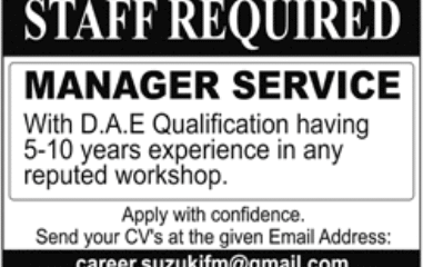 Service Manager - DAE with 5-10 Yrs Workshop Exp